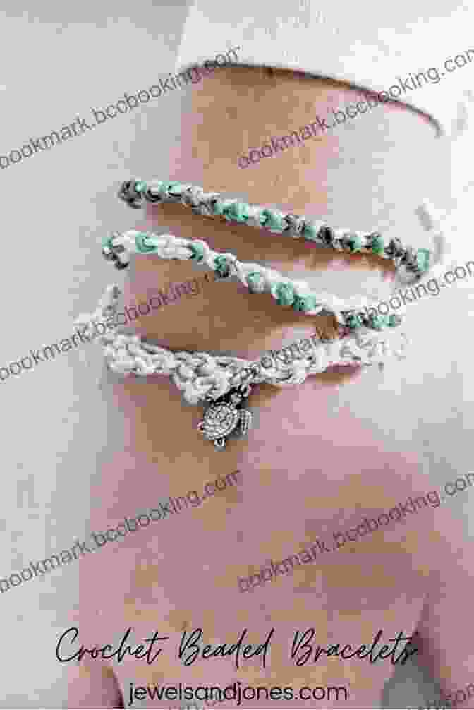 A Model Wearing A Beaded Crochet Bracelet, Showcasing How The Bracelet Complements Both Formal And Casual Attire, Adding A Touch Of Sophistication And Style. Beaded Dance Bracelet Crochet Pattern #121 For Bracelet With Beads