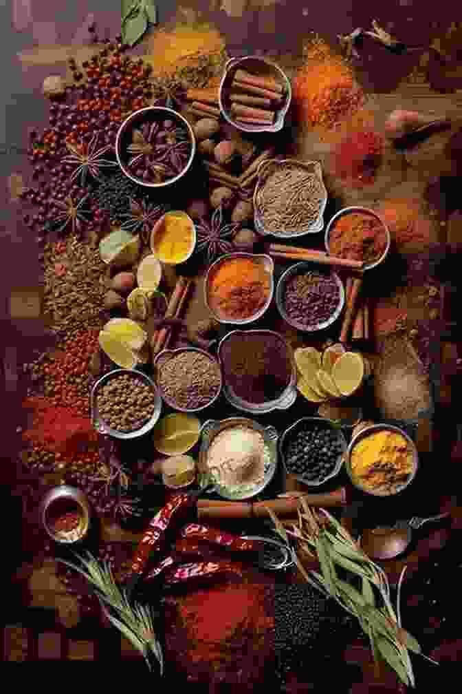 Assortment Of Colorful Spices And Ingredients Representing Global Cuisines Stitching Menu Kavitha